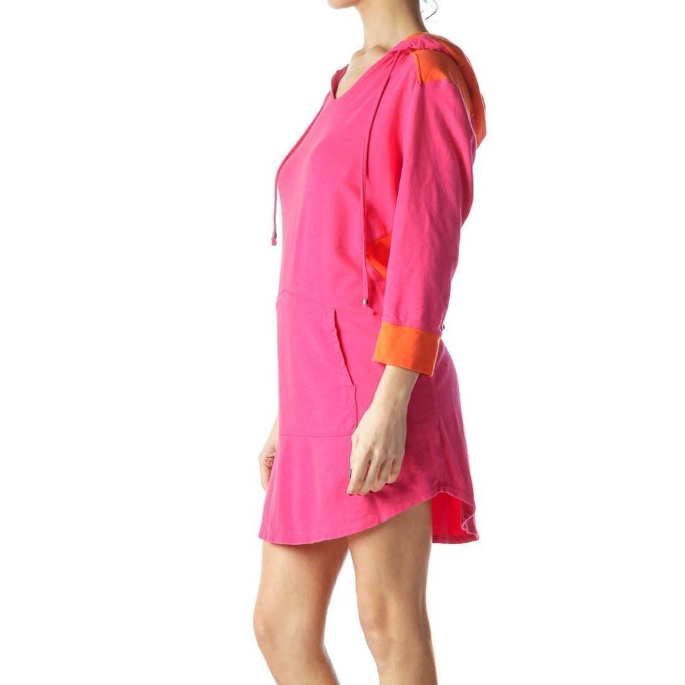 Simply Vera Vera Wang Hot Pink Orange Color Block Pullover Hooded Dress - Picture 2 of 3